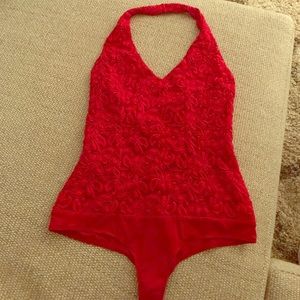 Bebe red lace leotard size small